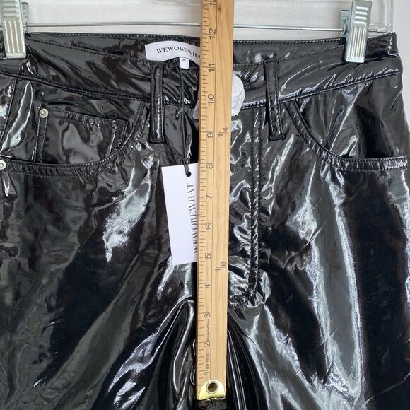We Wore What Faux Leather Flare Pants 26 Black Shine High Rise Goth Punk Sexy - Picture 12 of 12